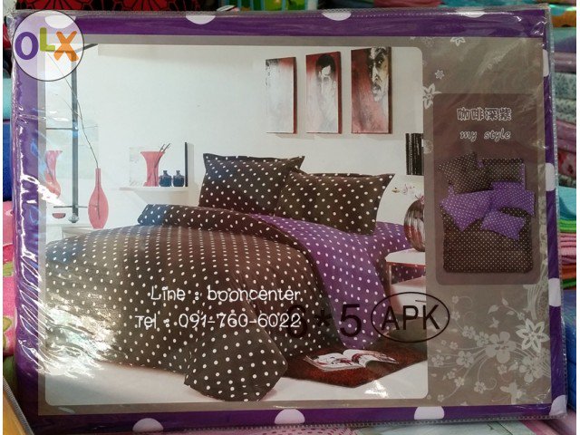 ผ้าฝ้าย ผ้าปูที่นอน ลายจุด 6ฟุต 5ชิ้น