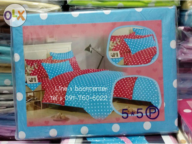 ผ้าฝ้าย ชุดผ้าปูที่นอนลายจุด 5ฟุต 5ชิ้น เนื้อผ้าดี นิ่มมาก