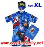 ชุดว่ายน้ำเด็ก Body Suit แขนสั้น Avenger Captain America สีน้ำเงิน บอดี้สูท อเวนเจอร์ กัปตันอเมริกา หมวกว่ายน้ำ เสื้อผ้าเด็ก รหัส swmave007 รูปที่ 1