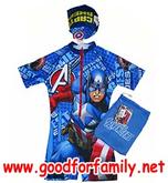 ชุดว่ายน้ำเด็ก Body Suit แขนสั้น Avenger Captain America สีน้ำเงิน บอดี้สูท อเวนเจอร์ กัปตันอเมริกา หมวกว่ายน้ำ เสื้อผ้าเด็ก รหัส swmave007 รูปที่ 2