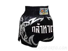 กางเกงมวยไทย กล้าหาญ ผ้าซาตินสีดำ ลายสักหนังเงิน คุณภาพดี ของใหม่ XS - XL ราคาเดียว (HeroSporto Muay Thai Boxing Shorts) รูปที่ 4