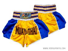 มวยไทย ฟิตเนส กางเกงกีฬา กางเกงมวยไทย  ผ้าซาตินเหลืองทอง น้ำเงิน  คุณภาพดี ของใหม่ XS - XL ราคาเดียว (HeroSporto Muay Thai Boxing Shorts) รูปที่ 5