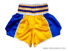 มวยไทย ฟิตเนส กางเกงกีฬา กางเกงมวยไทย  ผ้าซาตินเหลืองทอง น้ำเงิน  คุณภาพดี ของใหม่ XS - XL ราคาเดียว (HeroSporto Muay Thai Boxing Shorts) รูปที่ 2