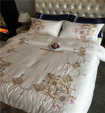 Pre-Order ชุดเครื่องนอนชุดผ้าปูที่นอนคอตตอนอียิปต์แบบลายปักดอกสไตล์รีสอร์ทและโรงแรมหรู Egyptian Cotton Embroided Luxury Bedset รูปที่ 3