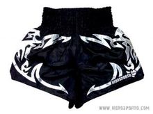 มวยไทย ฟิตเนส กางเกงกีฬา กางเกงมวยไทย ผ้าซาตินดำ ลายสักหนังเงิน คุณภาพดี ของใหม่ XS - XL ราคาเดียว (HeroSporto Muay Thai Boxing Shorts) รูปที่ 4