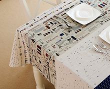 ผ้าปูโต๊ะ ลายเครื่องบินและการท่องเที่ยว ทำจากผ้าลินินธรรมชาติ รูปที่ 2