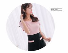 ชุดเดรสแฟชั่นแขนสั้นเสื้อสีชมพูต่อกระโปรงสีดำสวยหวานสไตล์เกาหลี รูปที่ 5