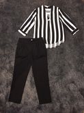 BnW Strip Shirt Black Pant Set รูปที่ 3