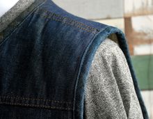 เสื้อกั๊กยีนส์ รุ่นเก่าผ้าสวยๆ vintage 1970-80s vest mens Sear Roebuck blue jeans denim งานเก่า เบอร์ XL รูปที่ 5