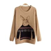 Rabbit Pattern Knitted Pullover Loose Sweater (Brown) รูปที่ 1