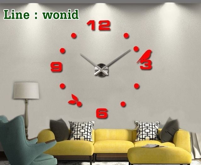 แดง เรซิ่น นาฬิกา DIY 120 cm. ลายนกและเมล็ดพันธุ์ BIRD AND SEED DIY  STICKER WALL CLOCK