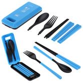 ชุดช้อน ส้อม ตะเกียบ พลาสติก แบบพกพา สีฟ้า Tableware Set Spoon Fork Chopsticks Plastic Box Blue รูปที่ 1