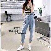  Jeans Style Korea กางเกงยีนส์ ขายาว ทรงบอลลูน ฟอกสีสวย แต่งขอบ กระดุ รูปที่ 1