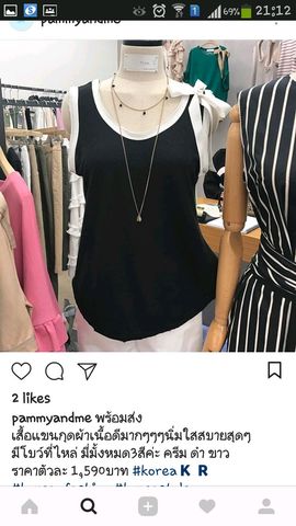 อื่นๆ เสื้อเชิ้ตและเสื้อผู้หญิง ไม่มีแขน ส่งต่อเสื้อยืดเกาหลีสีดำ ช่วงไหล่ผูกโบว์