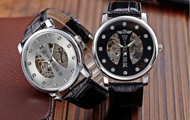 นาฬิกาโชว์กลไก Winner นาฬิกาข้อมือเปลือย นาฬิกาข้อมือผู้ชาย ไม่ต้องใส่ถ่าน สายหนังแท้ สีดำ  รุ่นปิดแกนกลาง ของขวัญสุดหรู 301459 รูปที่ 1
