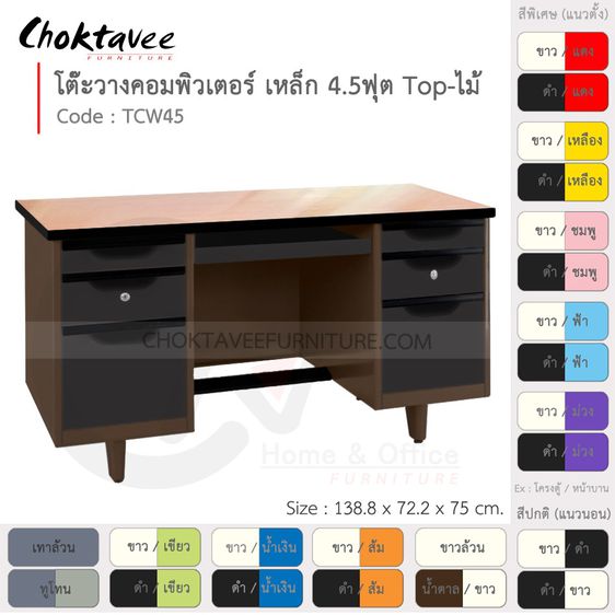 โต๊ะคอม โต๊ะคอมเหล็ก หน้าไม้ 4.5ฟุต รุ่น TCW45-Brown (โครงสีน้ำตาล) รูปที่ 7