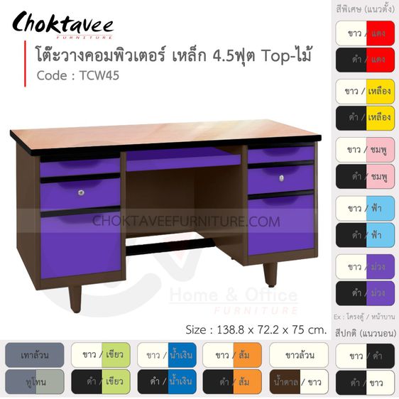 โต๊ะคอม โต๊ะคอมเหล็ก หน้าไม้ 4.5ฟุต รุ่น TCW45-Brown (โครงสีน้ำตาล) รูปที่ 13
