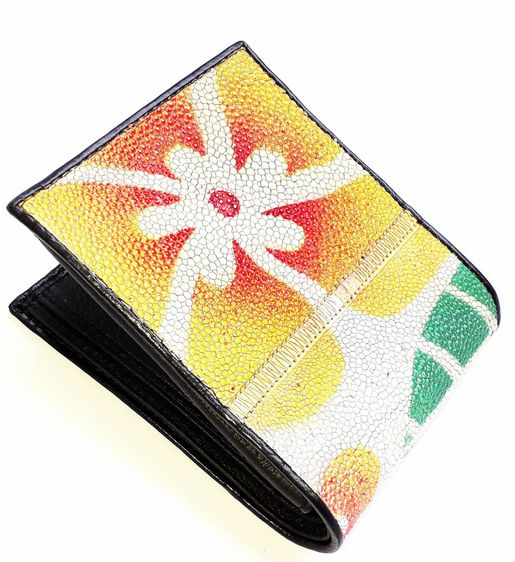 กระเป๋าหนังปลากระเบน  stingray  wallet flower design รูปที่ 3