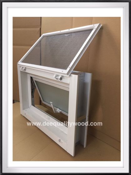 หน้าต่างกระทุ้ง 60x40 พร้อมมุ้งลวด อลูมิเนียมสีอบขาว กระจกฝ้า รูปที่ 2