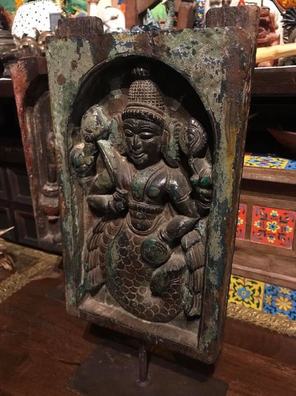 แผ่นไม้แกะสลักลายพระวิษณุปางมัสยาวตาร Matsya Avatar of Lord Vishnu wooden panel รูปที่ 3