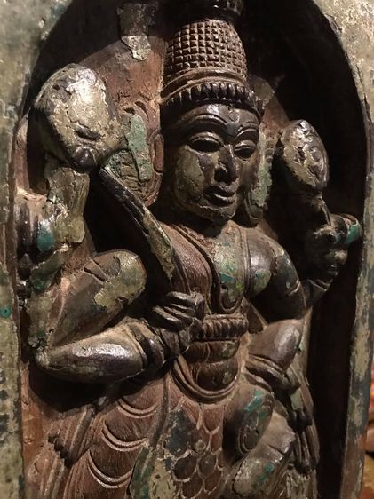 แผ่นไม้แกะสลักลายพระวิษณุปางมัสยาวตาร Matsya Avatar of Lord Vishnu wooden panel รูปที่ 4