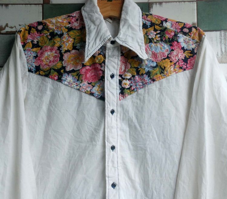 vintage mens western cowboy long sleeve shirt made in usa. รูปที่ 8
