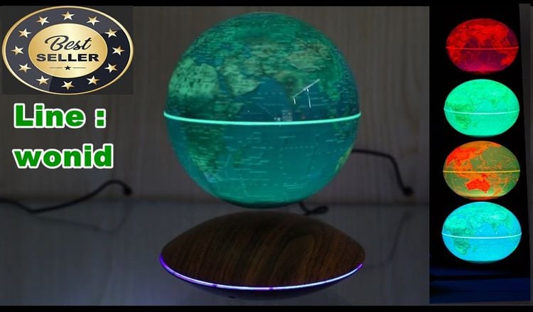 โมเดล ลูกโลกลอยได้ 6 นิ้ว  ไฟเรืองแสง ฐานลายไม้ Antigravity 6 Inch.  Light Globe wood  water print base