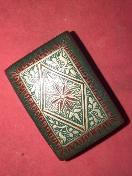 กล่อง เนื้อเงิน ลงยา ลายไทย สีเขียวสลับแดง ปิด เปิดได้ ขนาดใหญ่ เนื้อเงินหนา มีน้ำหนัก งาน Handmade สุดสวย Classic เก่า แท้ แปลก หายาก  รูปที่ 1