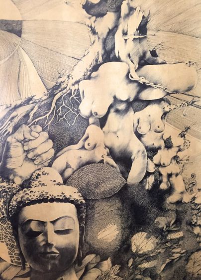 ภาพเขียนขาวดำลายเส้นงานแสดงจิตกรรมบัวหลวงครั้ง ๒ รูปที่ 11