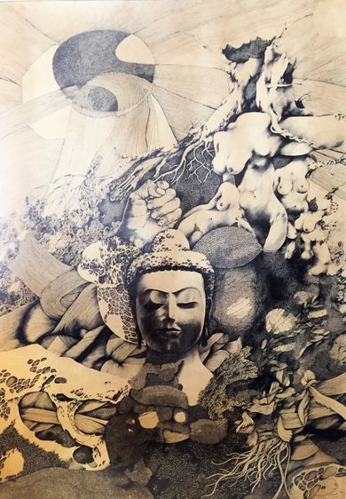 ภาพเขียนขาวดำลายเส้นงานแสดงจิตกรรมบัวหลวงครั้ง ๒ รูปที่ 9