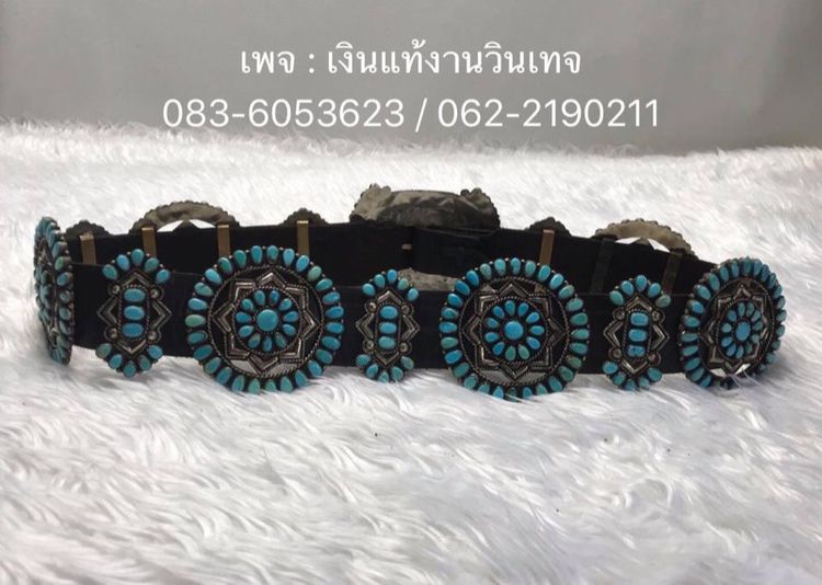 Vintage Navajo Needle Point Blue Turquoise and Sterling Silver Concho Belt Set 🇺🇸  รูปที่ 17