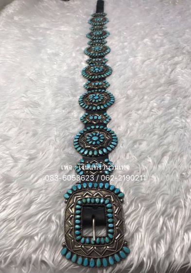 Vintage Navajo Needle Point Blue Turquoise and Sterling Silver Concho Belt Set 🇺🇸  รูปที่ 2