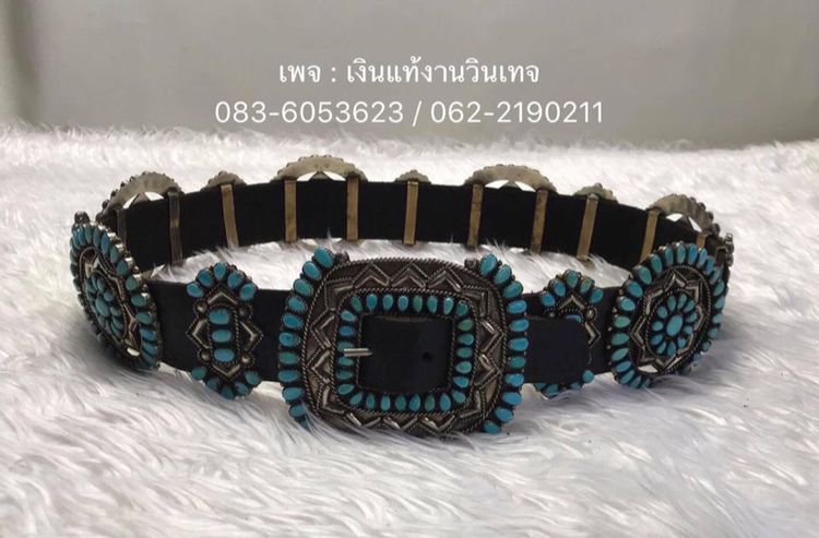 Vintage Navajo Needle Point Blue Turquoise and Sterling Silver Concho Belt Set 🇺🇸  รูปที่ 10