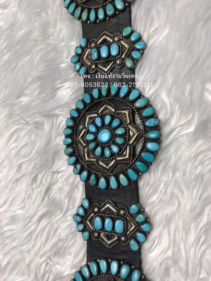 Vintage Navajo Needle Point Blue Turquoise and Sterling Silver Concho Belt Set 🇺🇸  รูปที่ 5