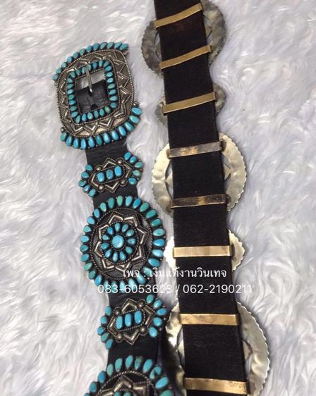 Vintage Navajo Needle Point Blue Turquoise and Sterling Silver Concho Belt Set 🇺🇸  รูปที่ 16
