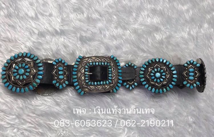 Vintage Navajo Needle Point Blue Turquoise and Sterling Silver Concho Belt Set 🇺🇸  รูปที่ 8