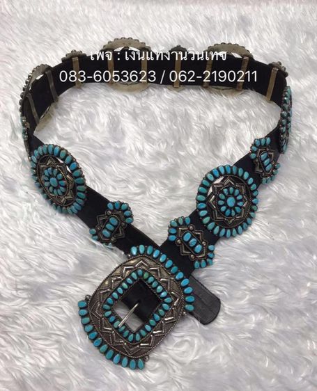 Vintage Navajo Needle Point Blue Turquoise and Sterling Silver Concho Belt Set 🇺🇸  รูปที่ 6