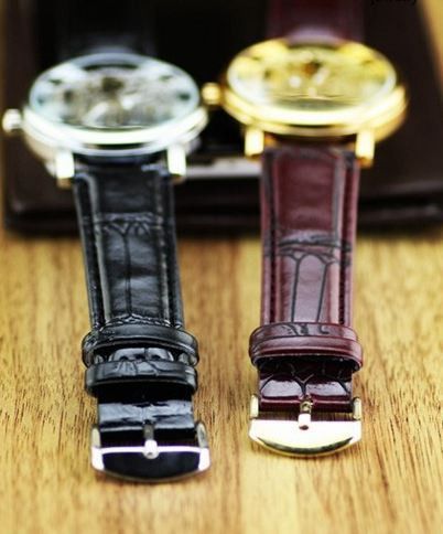 นาฬิกาข้อมือ แบบโชว์กลไก ด้านใน Automatic watch สายหนังแท้ สีดำ กรอบหน้าปัด มี 2 สี สีทอง และ สีเงิน ของขวัญสุดหรู ค่ะ no 84448101 รูปที่ 3