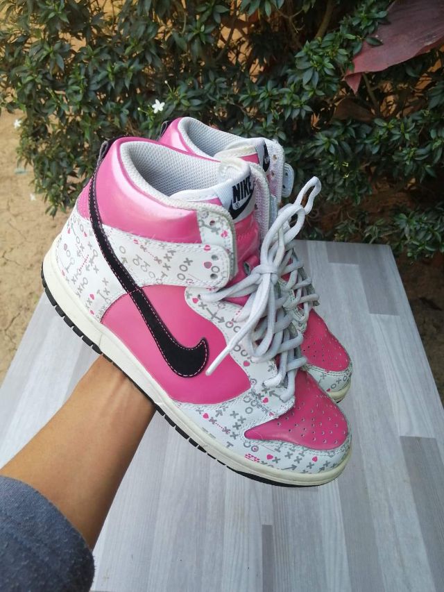 Nike Dunk High (GS)–White Pink Black Valentine's Day เบอร์ 5y us. 37.5 Eur.  23.5 cm - Kaidee