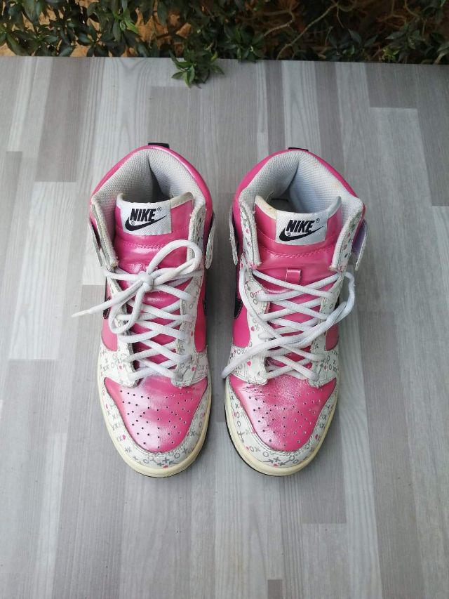 Nike Dunk High (GS)–White Pink Black Valentine's Day เบอร์ 5y us. 37.5 Eur.  23.5 cm - Kaidee