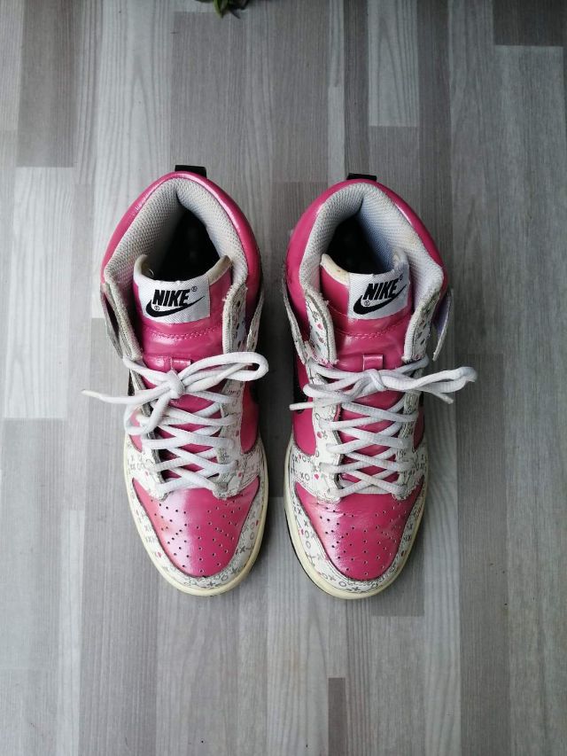 Nike Dunk High (GS)–White Pink Black Valentine's Day เบอร์ 5y us. 37.5 Eur.  23.5 cm - Kaidee
