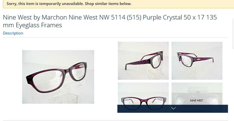 Nine West NW 5114 (515) Purple Crystal Size 50 x 17 135 กรอบแว่นของแท้มือสอง รูปที่ 2