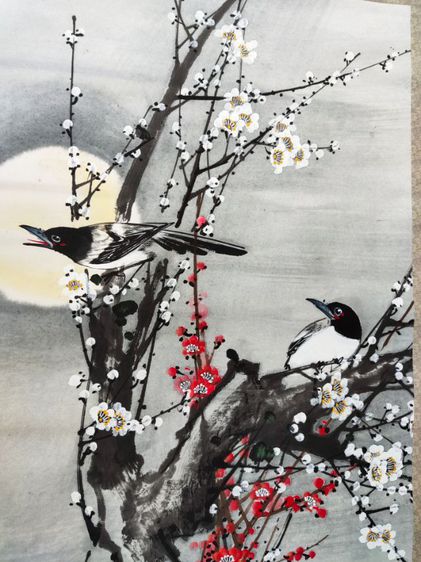 ภาพวาดภู่กันจีนแท้ นกคู่เคียงบนดอกเหมย รูปที่ 12