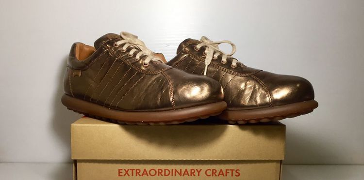 CAMPER shoes 46EU(30.1cm) ของแท้ มือ 2 รุ่น Pelotas Ariel, รองเท้า CAMPER หนังแท้สีทองแดง Rare item พื้นเต็มสุด สวยมาก แต่มีรอยข่วนนิดหน่อย รูปที่ 13