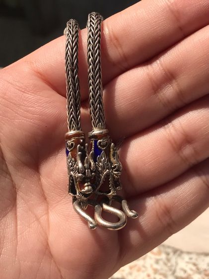 สร้อยคอ เงินแท้ 92.5 หัวมังกร และ ประคำ ลงยา ขนาดยาวประมาณ 15 นิ้ว น้ำหนัก 5 บาท เงินแท้ เก่า หายาก สภาพสวยสมบูรณ์  รูปที่ 8