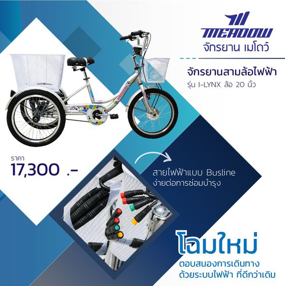 จักรยานสามล้อไฟฟ้า ขับเคลื่อนล้อหน้า Meadow i-lync 20”โฉใหม่ แบตเตอรี่ตะกั่วกรด 36v  250 w.  7.8 ah -	ยี่ห้อ MEADOW รุ่น i-lync 20’’  รูปที่ 3
