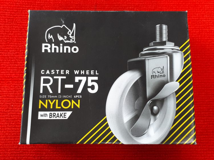 (50) ลูกล้อไนล่อนซิก 3 นิ้ว Rhino เเกนเกลียว มีเบรก 1 ชุด รูปที่ 4