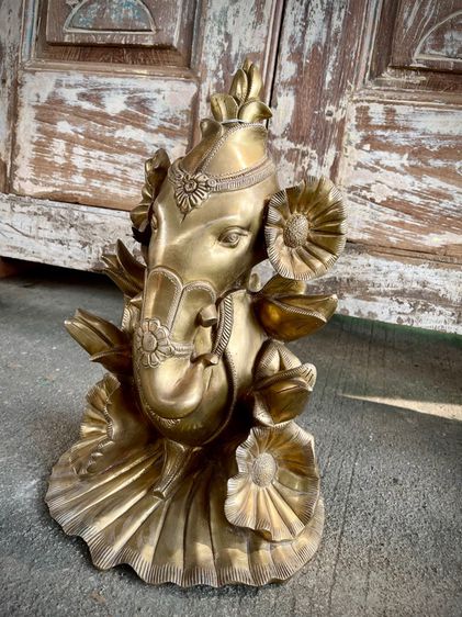 พระพิฆเนศในกอบัว Ganesh with lotus brass statue รูปที่ 6