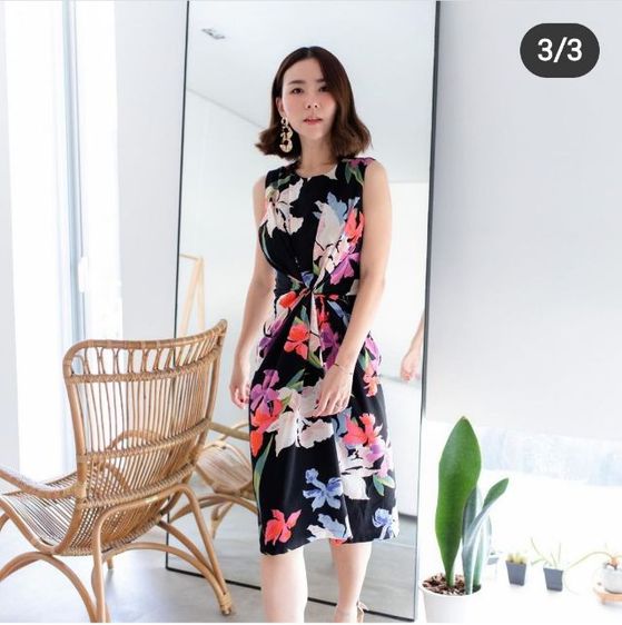 ส่งต่อเดรสลายดอกไม้ ผ้าเครป ทวิสต์ช่วงเอว รูปที่ 2