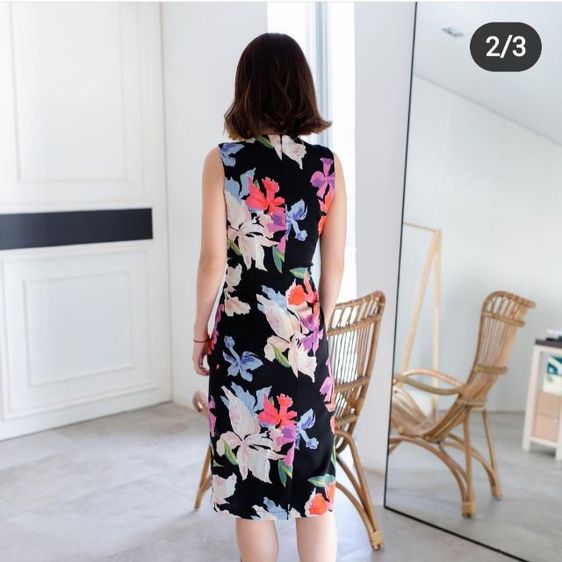 ส่งต่อเดรสลายดอกไม้ ผ้าเครป ทวิสต์ช่วงเอว รูปที่ 8